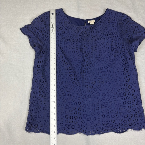 J.Crew Navy Blue Lace Overlay Top Sz 8 - Picture 5 of 9